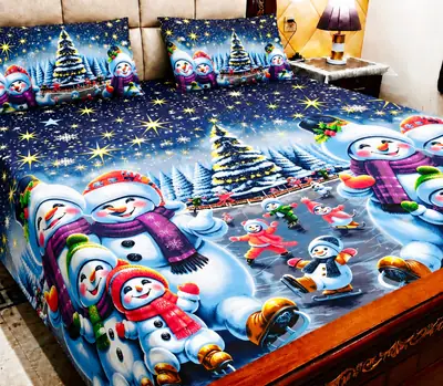 3 Pcs Cotton Printed Double Bedsheet