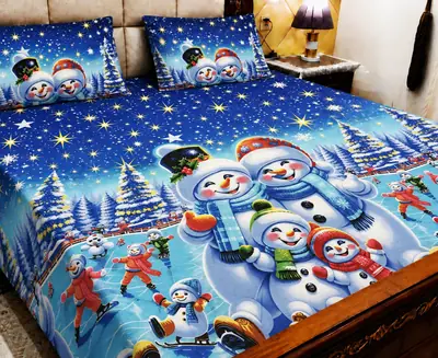 3 Pcs Cotton Printed Double Bedsheet