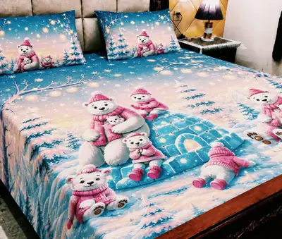 3 Pcs Cotton Printed Double Bedsheet