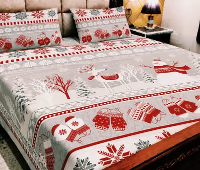 3 Pcs Cotton Printed Double Bedsheet