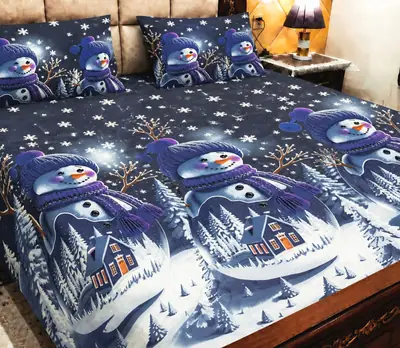 3 Pcs Cotton Printed Double Bedsheet