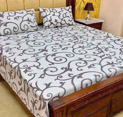 3 Pcs Cotton Printed Double Bedsheet