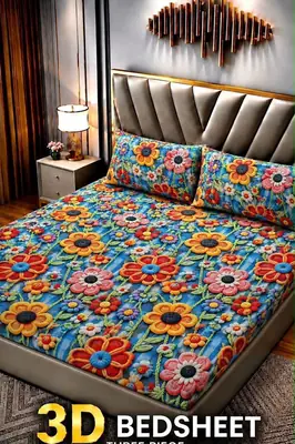 3 Pcs Cotton Sotton Printed Double Bedsheet