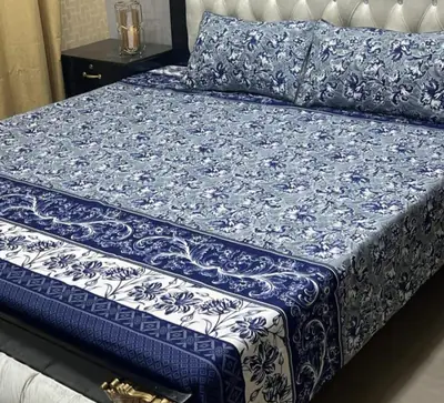 3 Pcs Crystal Cotton Printed Double Bedsheet