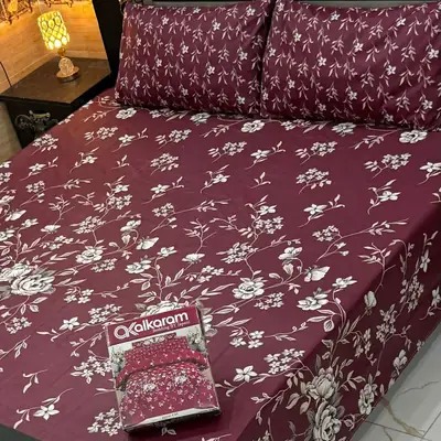 3 Pcs Mix Cotton Printed Double Bedsheet