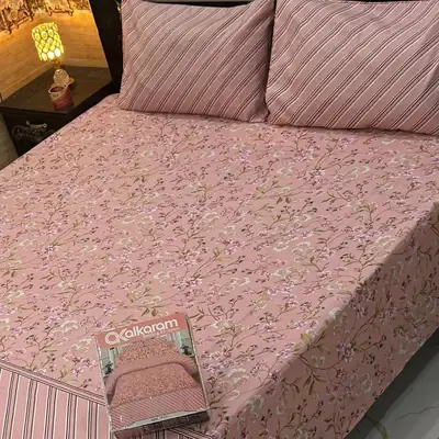 3 Pcs Mix Cotton Printed Double Bedsheet