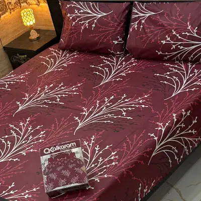 3 Pcs Mix Cotton Printed Double Bedsheet