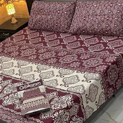 3 Pcs Mix Cotton Printed Double Bedsheet