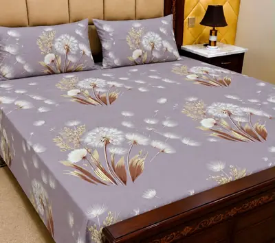 3 Pcs Cotton Printed Double Bedsheet