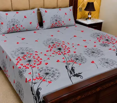 3 Pcs Cotton Printed Double Bedsheet