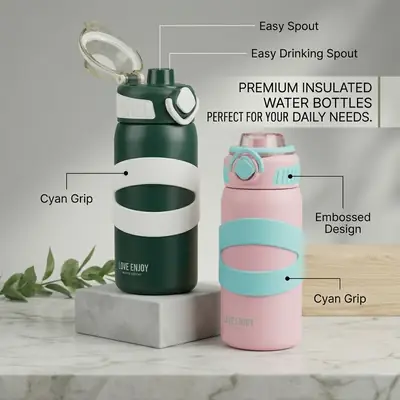 Looko Premium Sports Vacuum Insulated Bottle - 500ml - High-Grade 316 Stainless Steel Thermos Flask with Straw thumbnail 3
