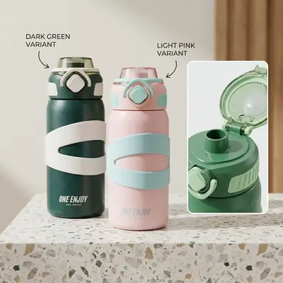 Looko Premium Sports Vacuum Insulated Bottle - 500ml - High-Grade 316 Stainless Steel Thermos Flask with Straw thumbnail 4