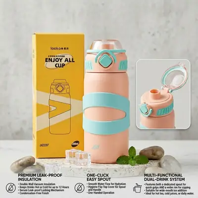 Looko Premium Sports Vacuum Insulated Bottle - 500ml - High-Grade 316 Stainless Steel Thermos Flask with Straw thumbnail 5