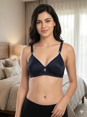 Black Silk Padded Bra with Floral Lace & Adjustable Straps thumbnail 2