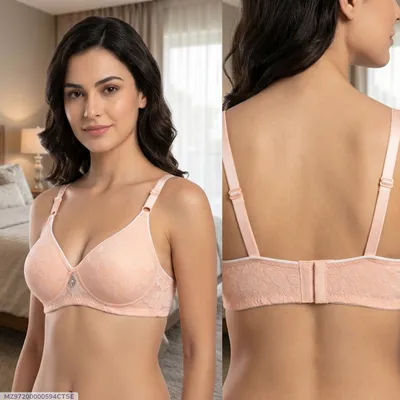 Peach Floral Lace Bra for Women, Silk, Lightweight, Adjustable Straps