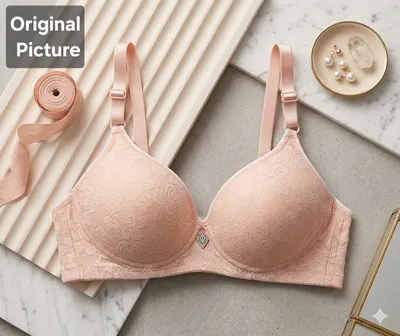 Peach Floral Lace Bra for Women, Silk, Lightweight, Adjustable Straps thumbnail 4