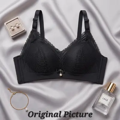 Premium Elegant Lace Bra for Women – Wireless Comfort & Support with Pearl Charm thumbnail 6