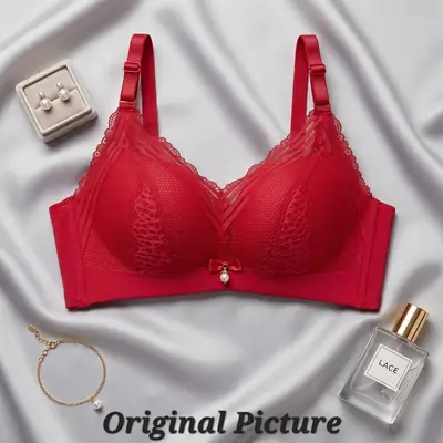 Premium Elegant Lace Bra for Women – Wireless Comfort & Support with Pearl Charm thumbnail 6