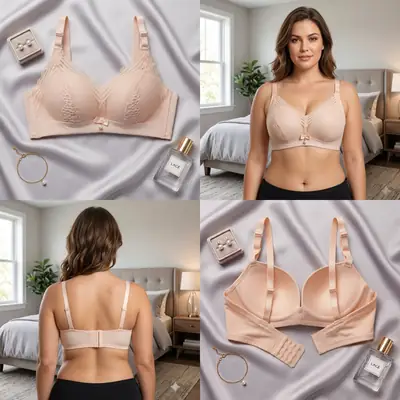 Premium Elegant Lace Bra for Women – Wireless Comfort & Support with Pearl Charm thumbnail 2