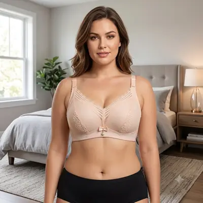 Premium Elegant Lace Bra for Women – Wireless Comfort & Support with Pearl Charm thumbnail 3
