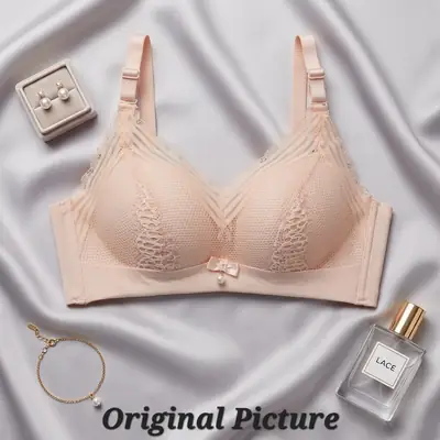 Premium Elegant Lace Bra for Women – Wireless Comfort & Support with Pearl Charm thumbnail 6
