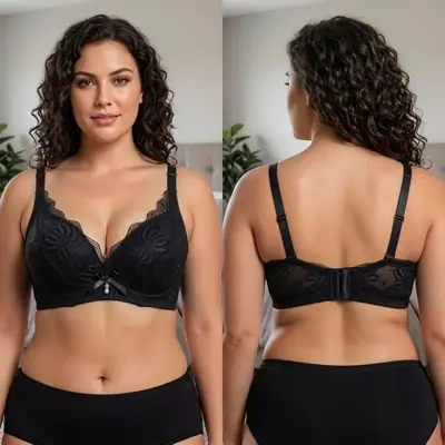 Premium Elegant Lace Bra for Women – Wireless Comfort & Support with Pearl Charm