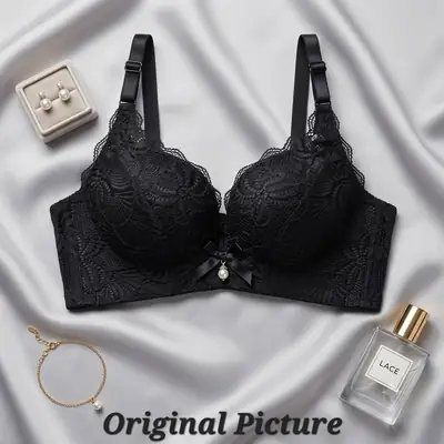 Premium Elegant Lace Bra for Women – Wireless Comfort & Support with Pearl Charm thumbnail 6