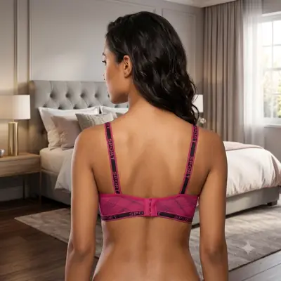 Women's Plaid Print Wirefree Padded Sports Bra, Wide 'SPORT' Elastic Band, thumbnail 6