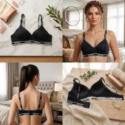 Premium Comfort Women's Padded Sports Bra - Non-Wired, Seamless Bra with Logo Band, thumbnail 3