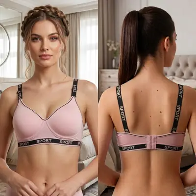 Premium Comfort Women's Padded Sports Bra - Non-Wired, Seamless Bra with Logo Band, thumbnail 4