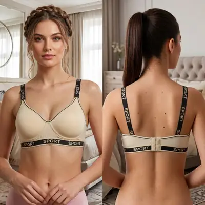 Premium Comfort Women's Padded Sports Bra - Non-Wired, Seamless Bra with Logo Band, thumbnail 4