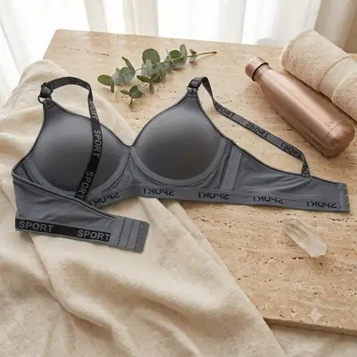 Premium Comfort Women's Padded Sports Bra - Non-Wired, Seamless Bra with Logo Band, thumbnail 2