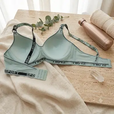 Premium Comfort Women's Padded Sports Bra - Non-Wired, Seamless Bra with Logo Band, thumbnail 2