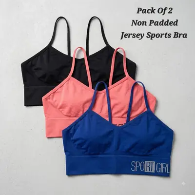 Pack of 2 Women's Non-Padded Jersey Sports Bra, Comfortable Wireless Gym & Yoga Bra