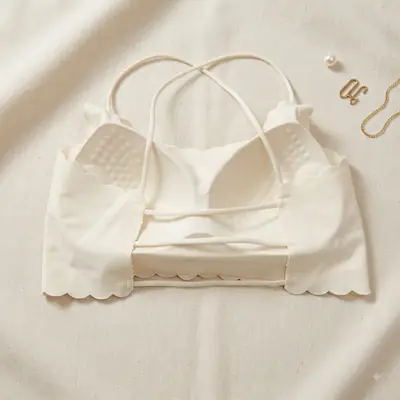 Women's Seamless Scallop Trim Wire-Free Padded Bra with Stylish Criss-Cross Back, thumbnail 2