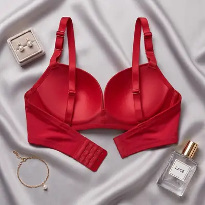 Women's Elegant Floral Lace Wire-Free Bra, Full Coverage Soft Padded Bra with Pearl Pendant Charm & Wide Back Smoothing thumbnail 2