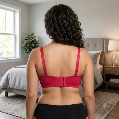 Women's Elegant Floral Lace Wire-Free Bra, Full Coverage Soft Padded Bra with Pearl Pendant Charm & Wide Back Smoothing thumbnail 6