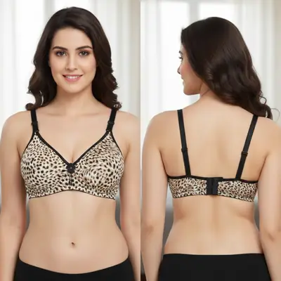 Women's Wild Leopard Print Wire-Free Bra, Lightly Padded Seamless T-Shirt Bra, thumbnail 4