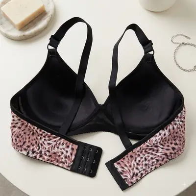Women's Wild Leopard Print Wire-Free Bra, Lightly Padded Seamless T-Shirt Bra, thumbnail 2