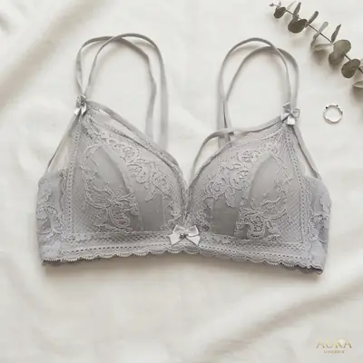Women's Floral Lace Wire-Free Bra, Cross-Front Caged Straps & Double Shoulder Straps,