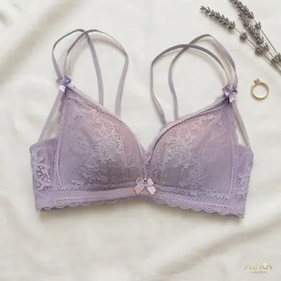 Women's Floral Lace Wire-Free Bra, Cross-Front Caged Straps & Double Shoulder Straps,