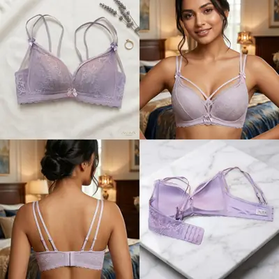 Women's Floral Lace Wire-Free Bra, Cross-Front Caged Straps & Double Shoulder Straps, thumbnail 3
