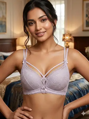 Women's Floral Lace Wire-Free Bra, Cross-Front Caged Straps & Double Shoulder Straps, thumbnail 5