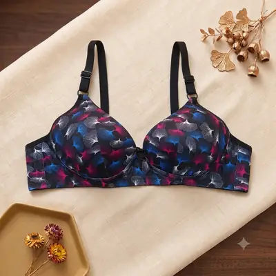 Women's Ginkgo Leaf Print Wire-Free Bra, Soft Molded Padded T-Shirt Bra
