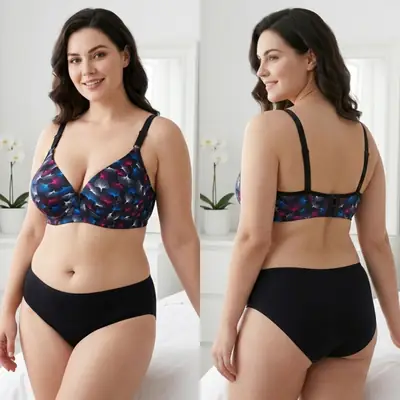 Women's Ginkgo Leaf Print Wire-Free Bra, Soft Molded Padded T-Shirt Bra thumbnail 4