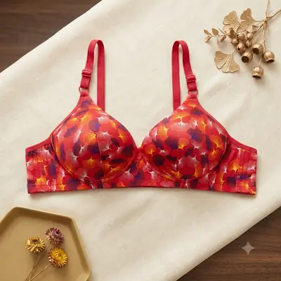Women's Ginkgo Leaf Print Wire-Free Bra, Soft Molded Padded T-Shirt Bra