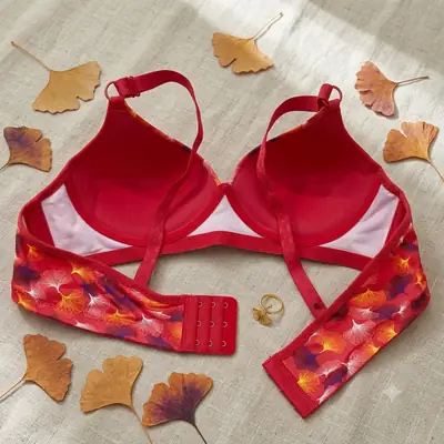 Women's Ginkgo Leaf Print Wire-Free Bra, Soft Molded Padded T-Shirt Bra thumbnail 2