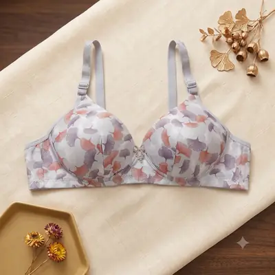 Women's Ginkgo Leaf Print Wire-Free Bra, Soft Molded Padded T-Shirt Bra