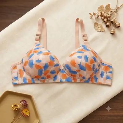 Women's Ginkgo Leaf Print Wire-Free Bra, Soft Molded Padded T-Shirt Bra
