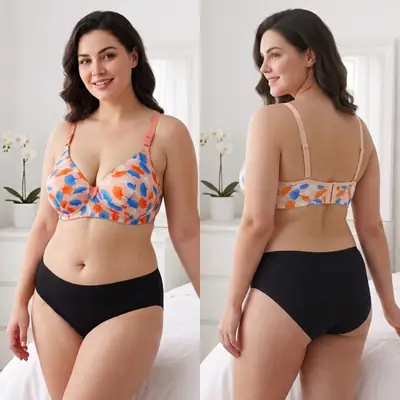 Women's Ginkgo Leaf Print Wire-Free Bra, Soft Molded Padded T-Shirt Bra thumbnail 4